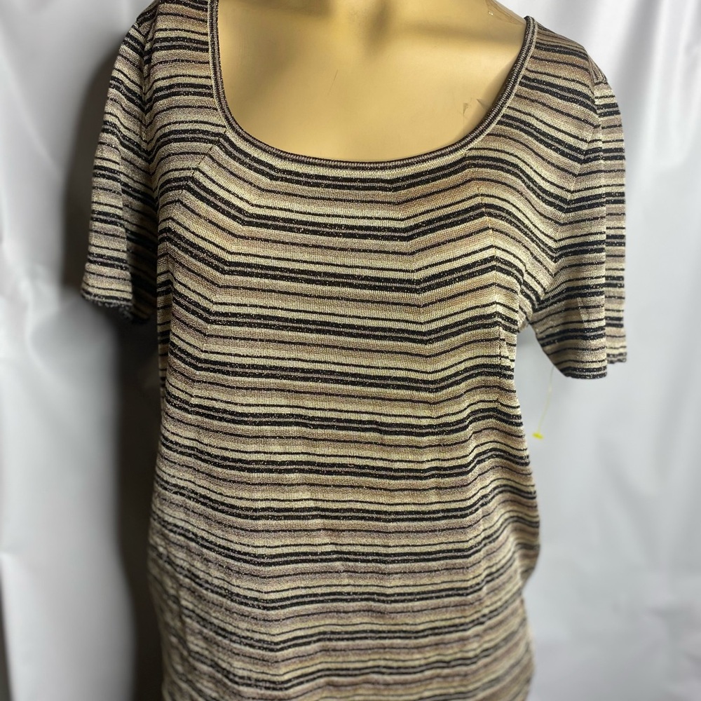 Escada Striped  size L NWOT  Short Sleeve Top - Black and Cream women’s tops